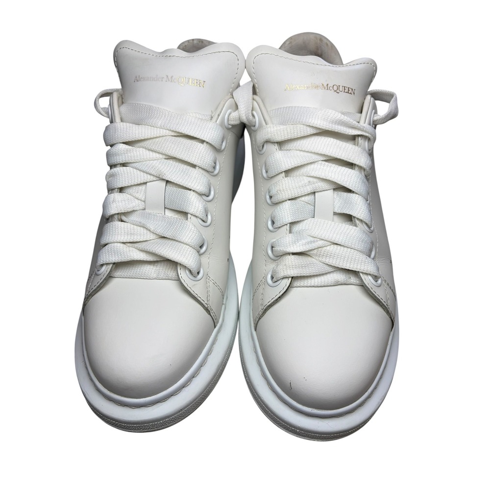 Alexander McQueen White Leather Sneakers with Black Heel - Picture 12 of 16